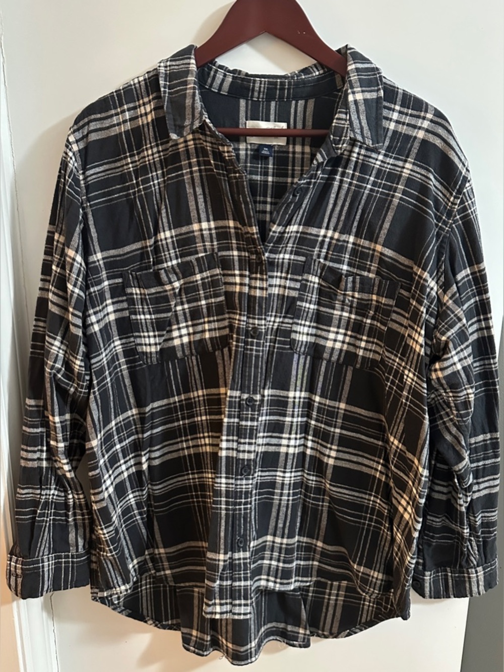 Universal Thread Dark Grey and White Flannel Plaid Shirt